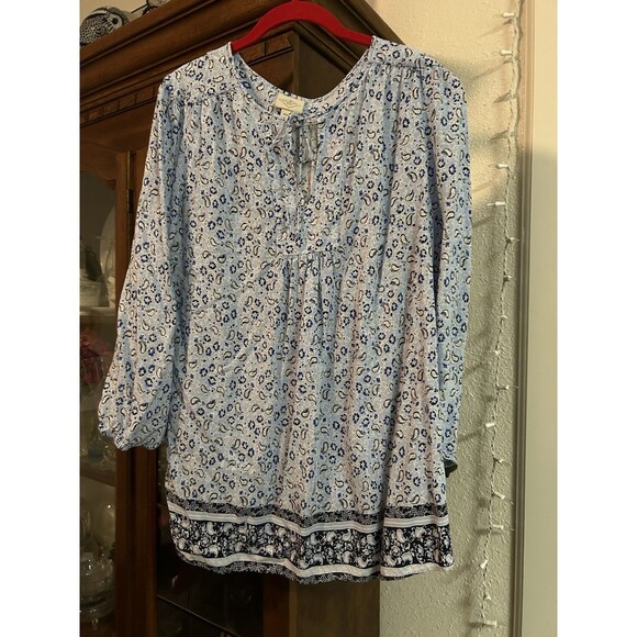 St. John's Bay Tops - St John's Bay Blue Paisley Long Sleeve Pullover Blouse Size XXLT BoHo Peasant